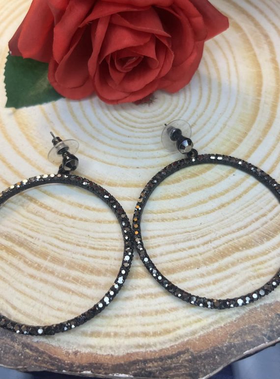 ✨ UShine.gr: Μαύρα Statement Σκουλαρίκια Κρίκοι με Στρας No 6003