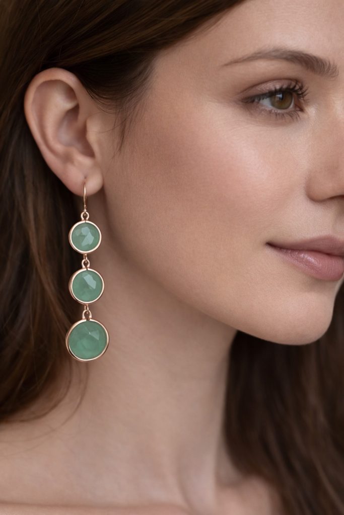 ✨ UShine.gr: Κρεμαστά Σκουλαρίκια με Πράσινες Πέτρες & Χρυσές Λεπτομέρειες No 6005