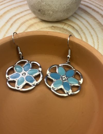✨ UShine.gr: Ατσάλινα Σκουλαρίκια Λουλούδι με Τιρκουάζ Λεπτομέρειες No 6009