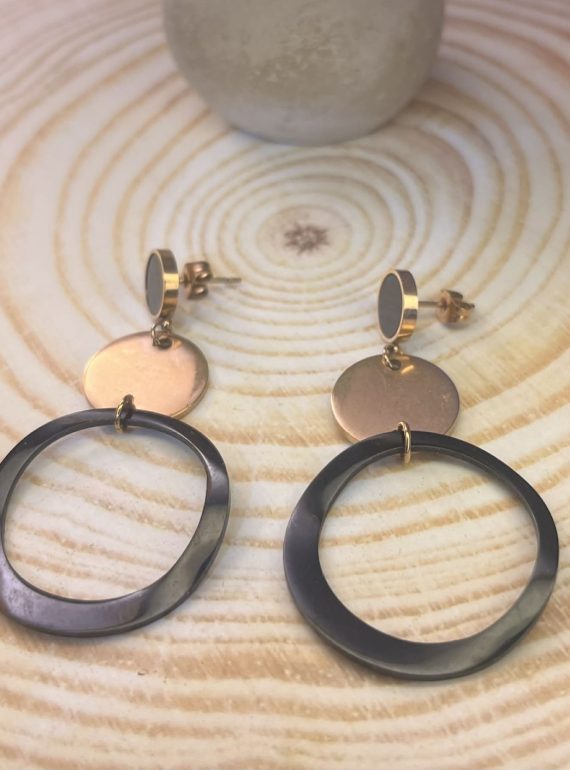 ✨ UShine.gr: Statement Σκουλαρίκια Κύκλος σε Μαύρο & Χρυσό No 6010