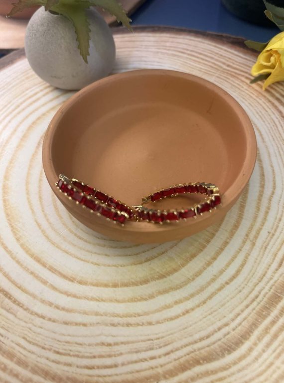 ✨ UShine.gr: Κρίκοι με Κόκκινες Πέτρες σε Χρυσή Βάση No 6013