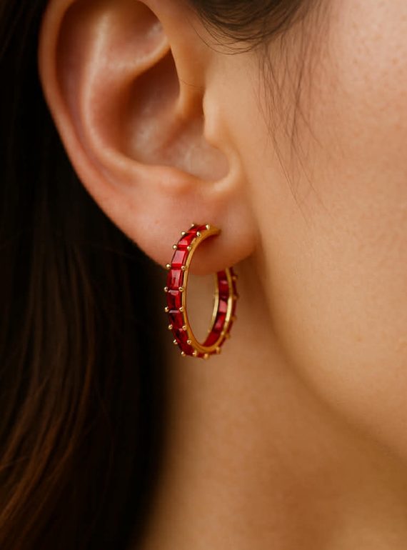 ✨ UShine.gr: Κρίκοι με Κόκκινες Πέτρες σε Χρυσή Βάση No 6013