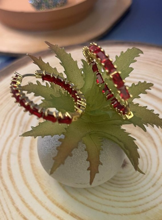 ✨ UShine.gr: Κρίκοι με Κόκκινες Πέτρες σε Χρυσή Βάση No 6013