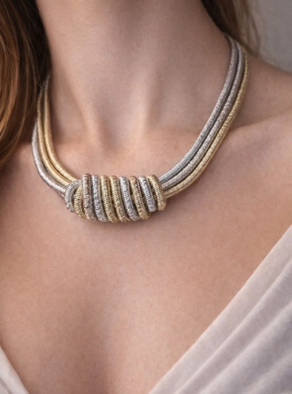 ✨ UShine.gr: Χειροποίητο Κολιέ Πολύσειρο Δίχρωμο Knot No 8009