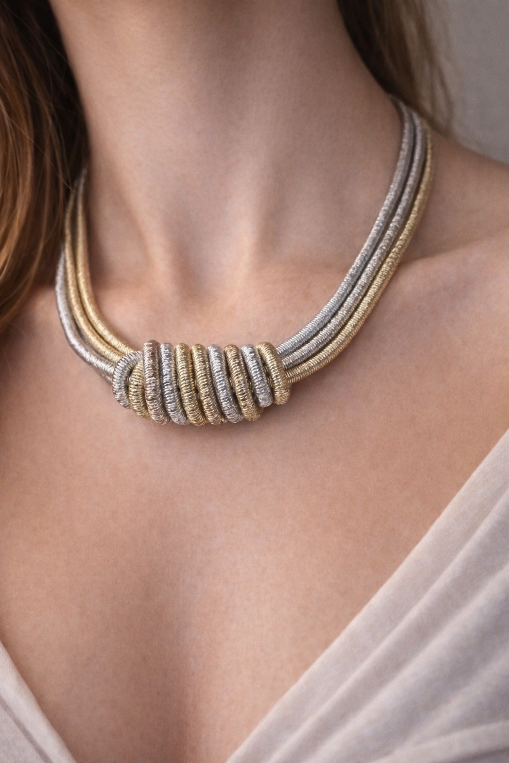 ✨ UShine.gr: Χειροποίητο Κολιέ Πολύσειρο Δίχρωμο Knot No 8009