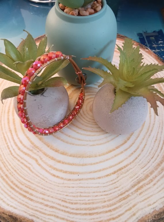 ✨ dreasuregift: Χειροποίητο Βραχιόλι Sunset Beads με Κοραλλί Κρυστάλλινες Χάντρες Αιματίτη & Δερμάτινη Πλέξη No 110002
