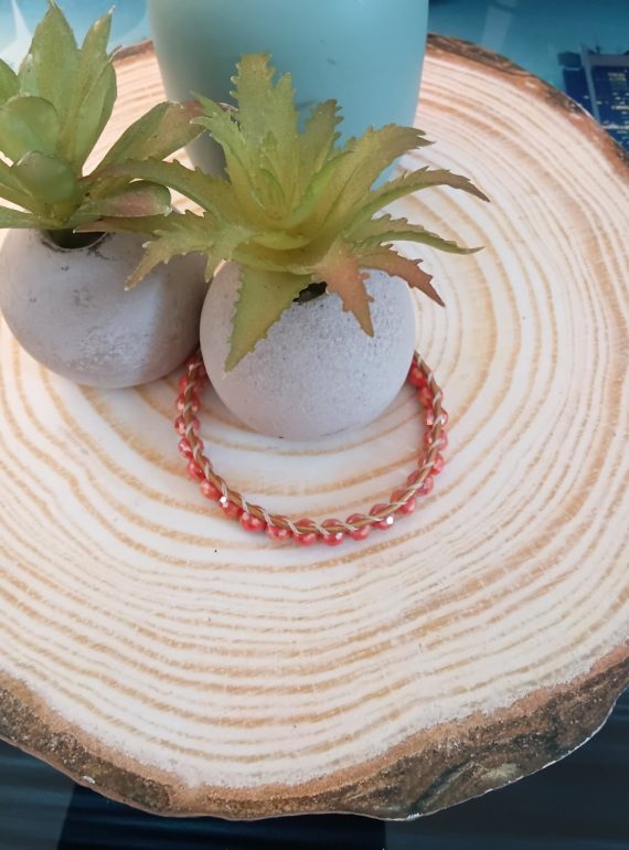 ✨ dreasuregift: Χειροποίητο Βραχιόλι Sunset Beads με Κοραλλί Κρυστάλλινες Χάντρες Αιματίτη & Δερμάτινη Πλέξη No 110002