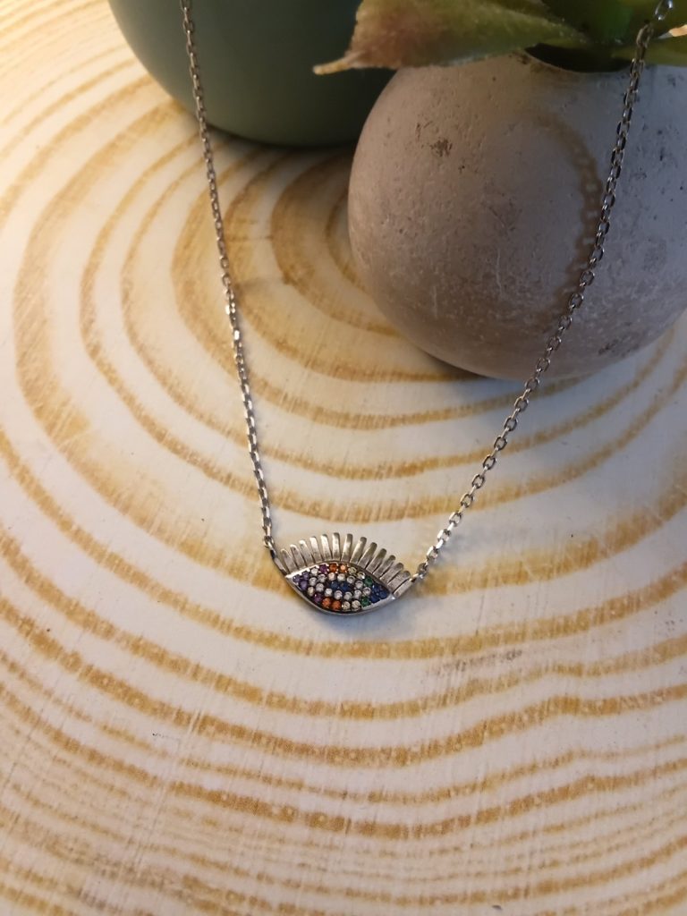 ✨ UShine.gr: Ατσάλινο Κολιέ Rainbow Evil Eye No 6064