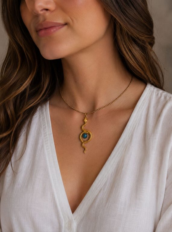 ✨ UShine.gr: Ατσάλινο Κολιέ Serpente Blue Stone No 6065