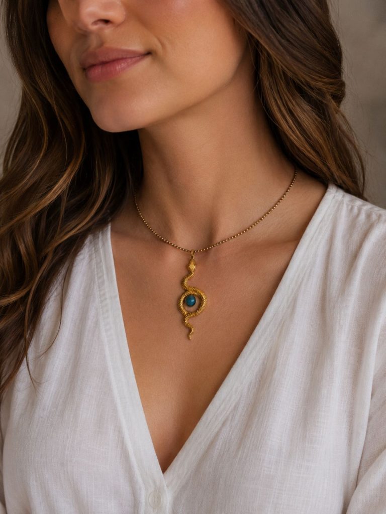 ✨ UShine.gr: Ατσάλινο Κολιέ Serpente Blue Stone No 6065