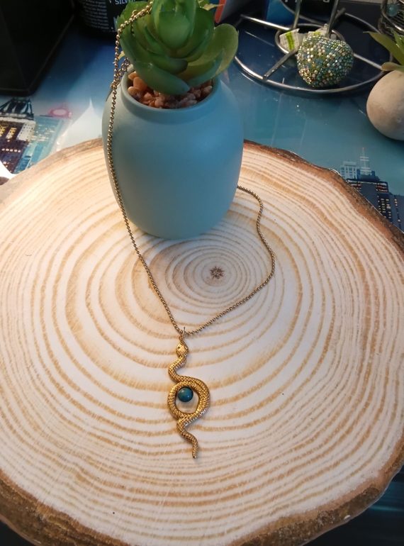 ✨ UShine.gr: Ατσάλινο Κολιέ Serpente Blue Stone No 6065