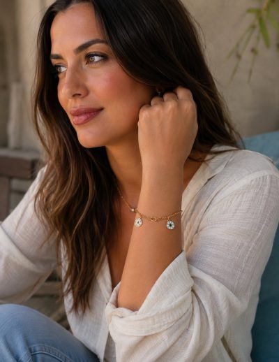 ✨ UShine.gr: Βραχιόλι με Διπλά Στοιχεία Ματιού No 4129